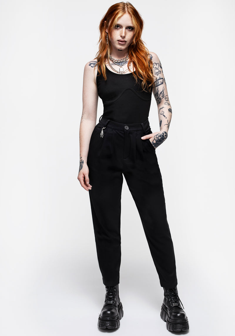 Malverde High Waist Tapered Trousers - Black