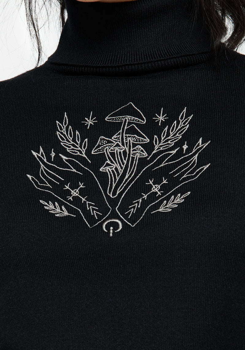 Mystify Embroidered Roll Neck Crop Jumper