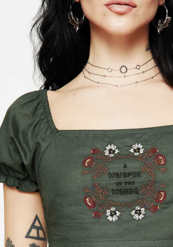 Whisper Embroidered Linen-Blend Smock Crop Top