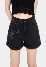 Heroica Embroidered Denim Mom Shorts