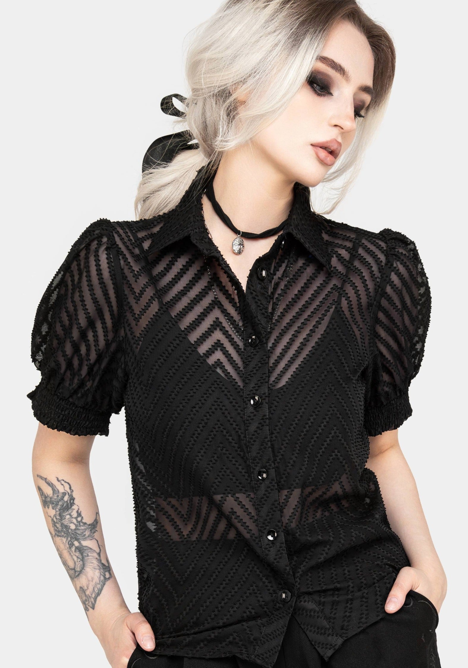Chevron Button Up Blouse Top