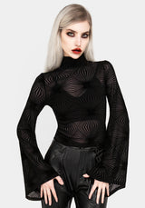 Strobe Flocked Mesh Flare Sleeve Top