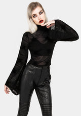 Strobe Flocked Mesh Flare Sleeve Top