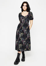 Wisteria Floral Print Puff Sleeve Midi Dress