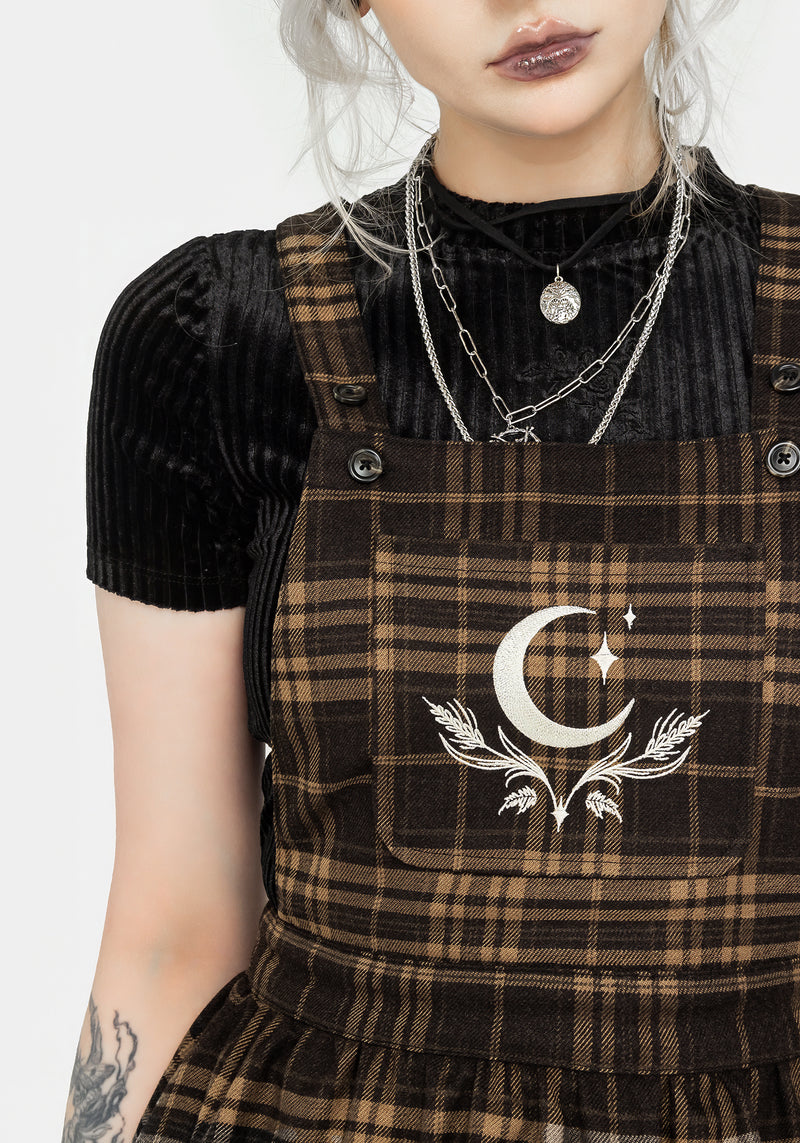 Artume Embroidered Check Mini Pinafore Dress