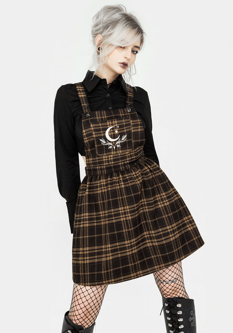 Artume Embroidered Check Mini Pinafore Dress