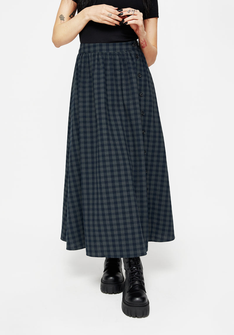 Jeannie Check Cotton Button Up Midaxi Skirt