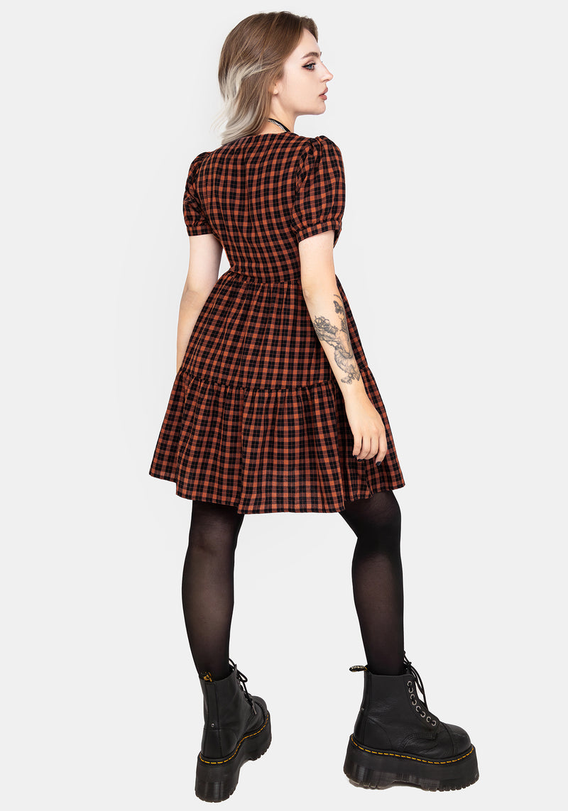 Terra Check Mini Smock Dress - Orange