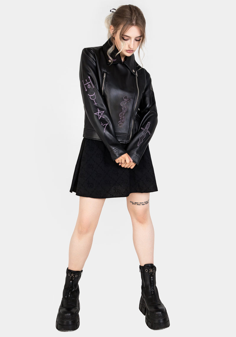 Sigil Embroidered Faux Leather Jacket