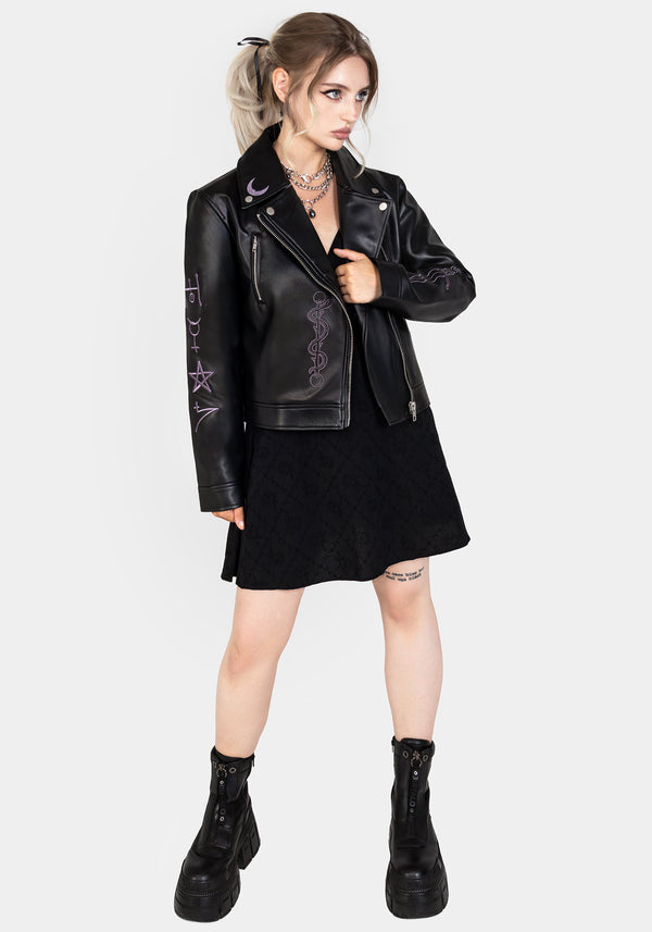 Sigil Embroidered Faux Leather Jacket