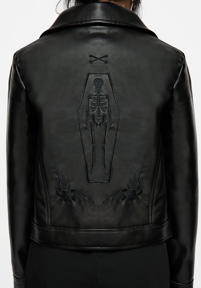 Mori Embroidered Faux Leather Jacket