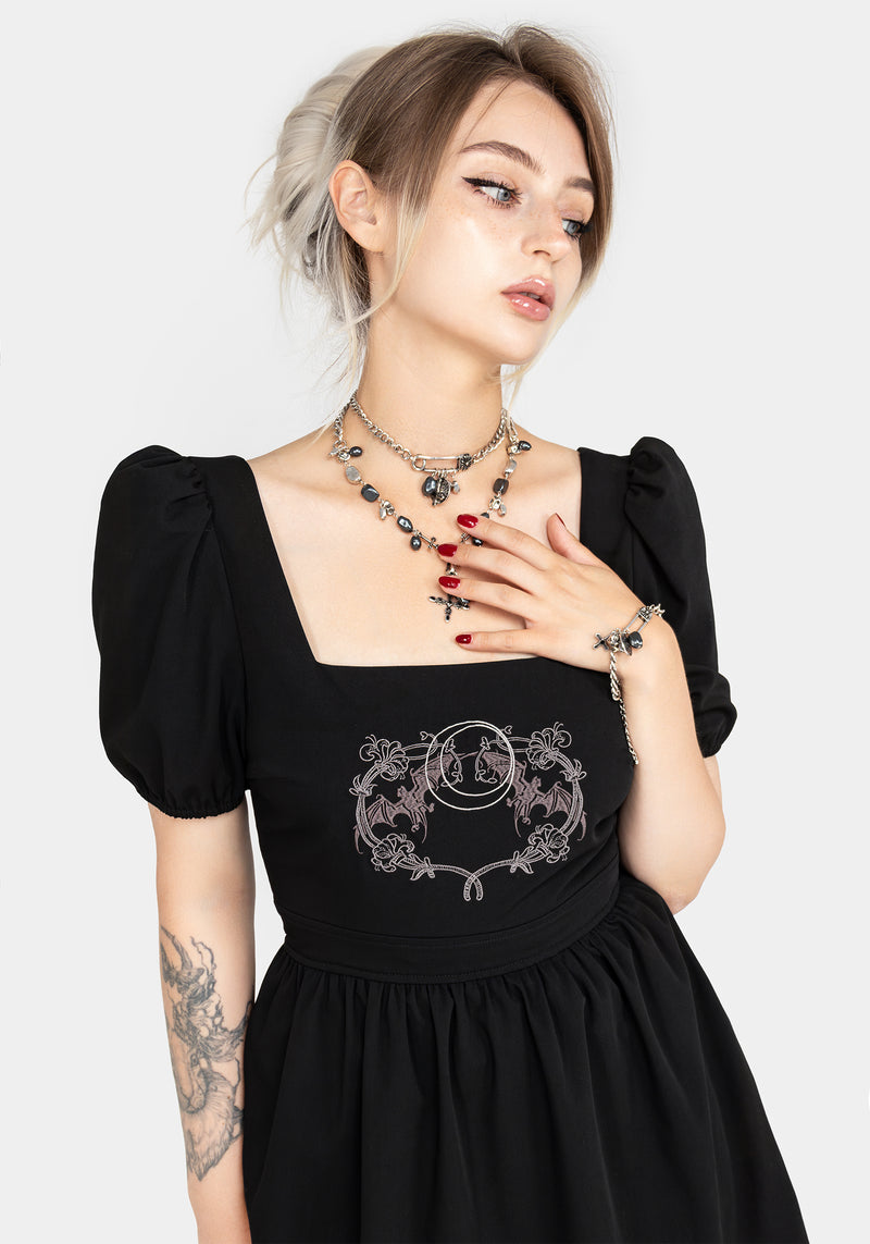 Amphithere Embroidered Puff Sleeve Mini Dress