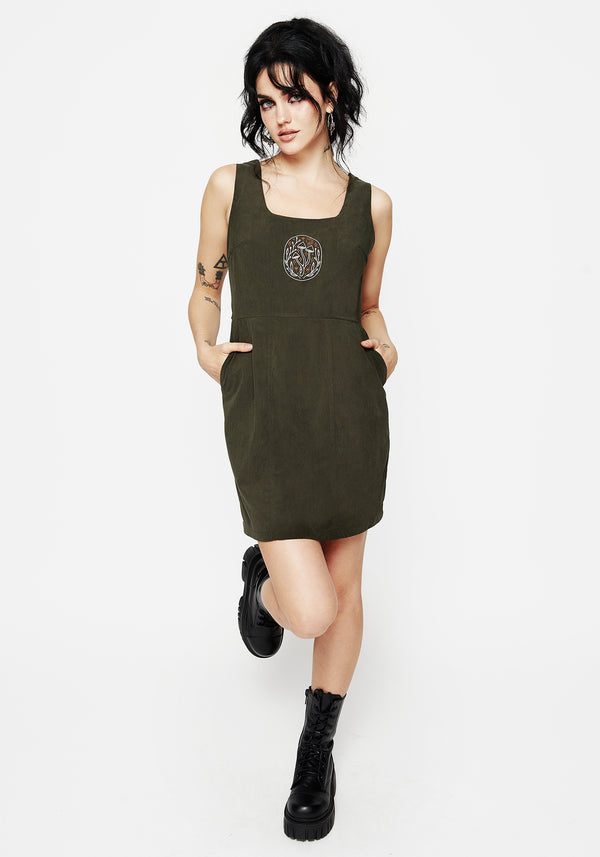 Mycelium Embroidered Mini Pinafore Dress