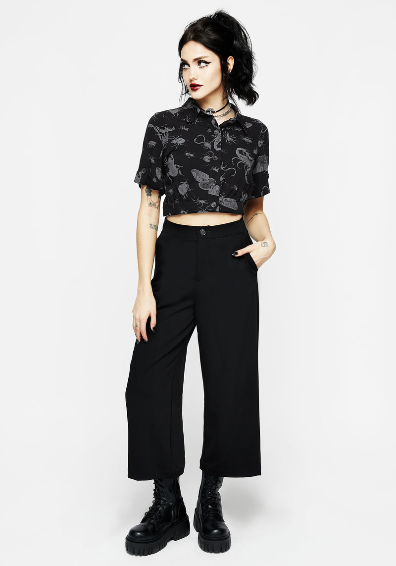 Parasite Bugs Short Sleeve Crop Shirt - Black