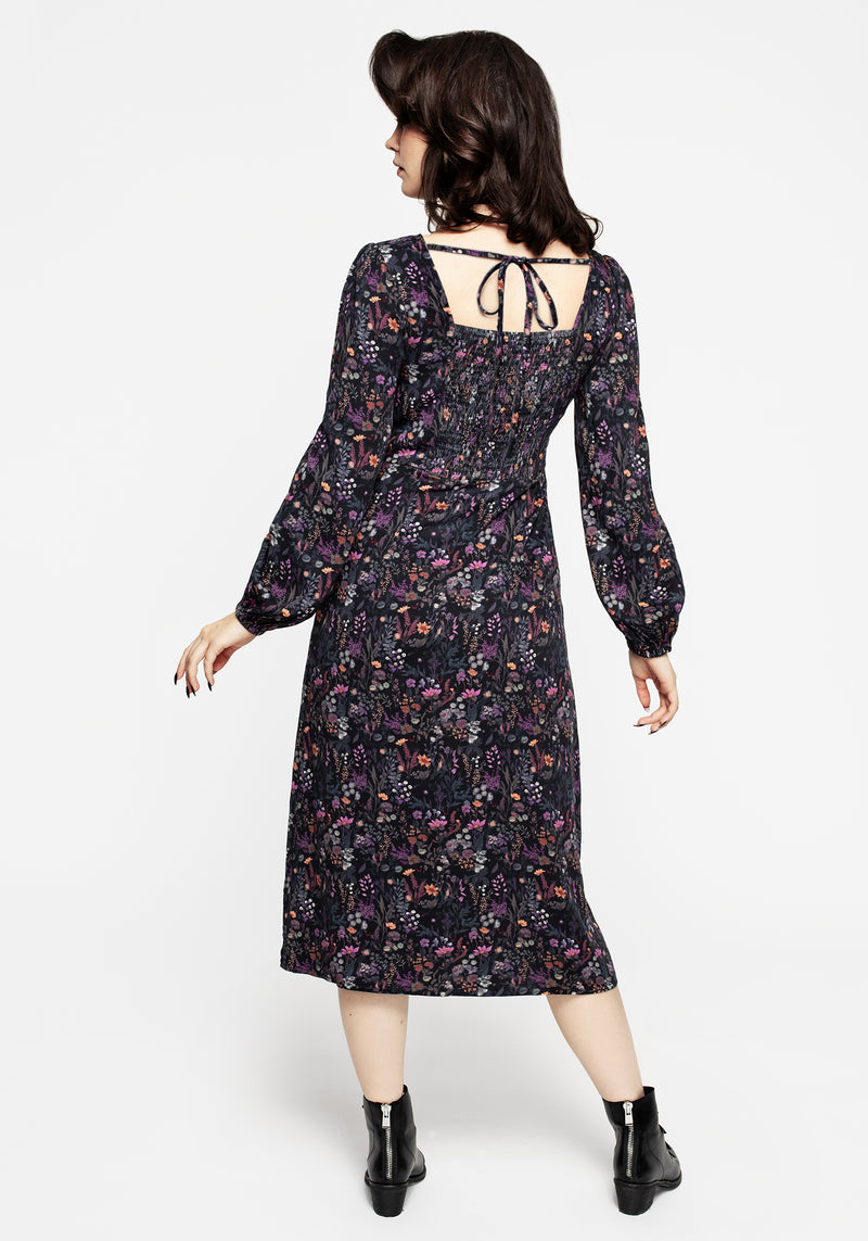 Heliotrope Floral Print Midi Dress