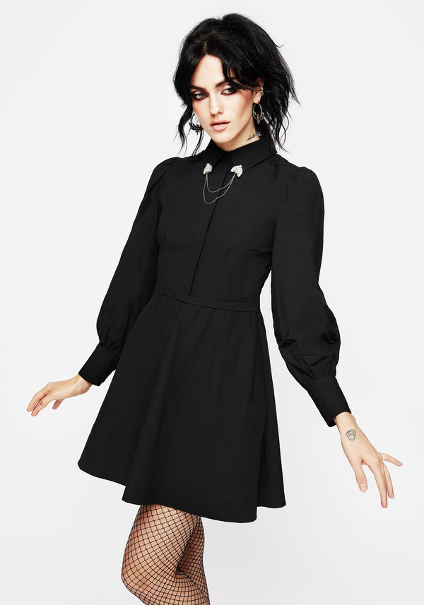 Styx Moth Collar Chain Mini Shirt Dress