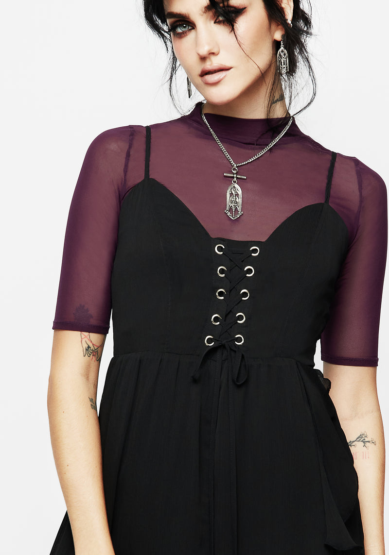 Corsair Lace Front Asymmetric Midi Dress