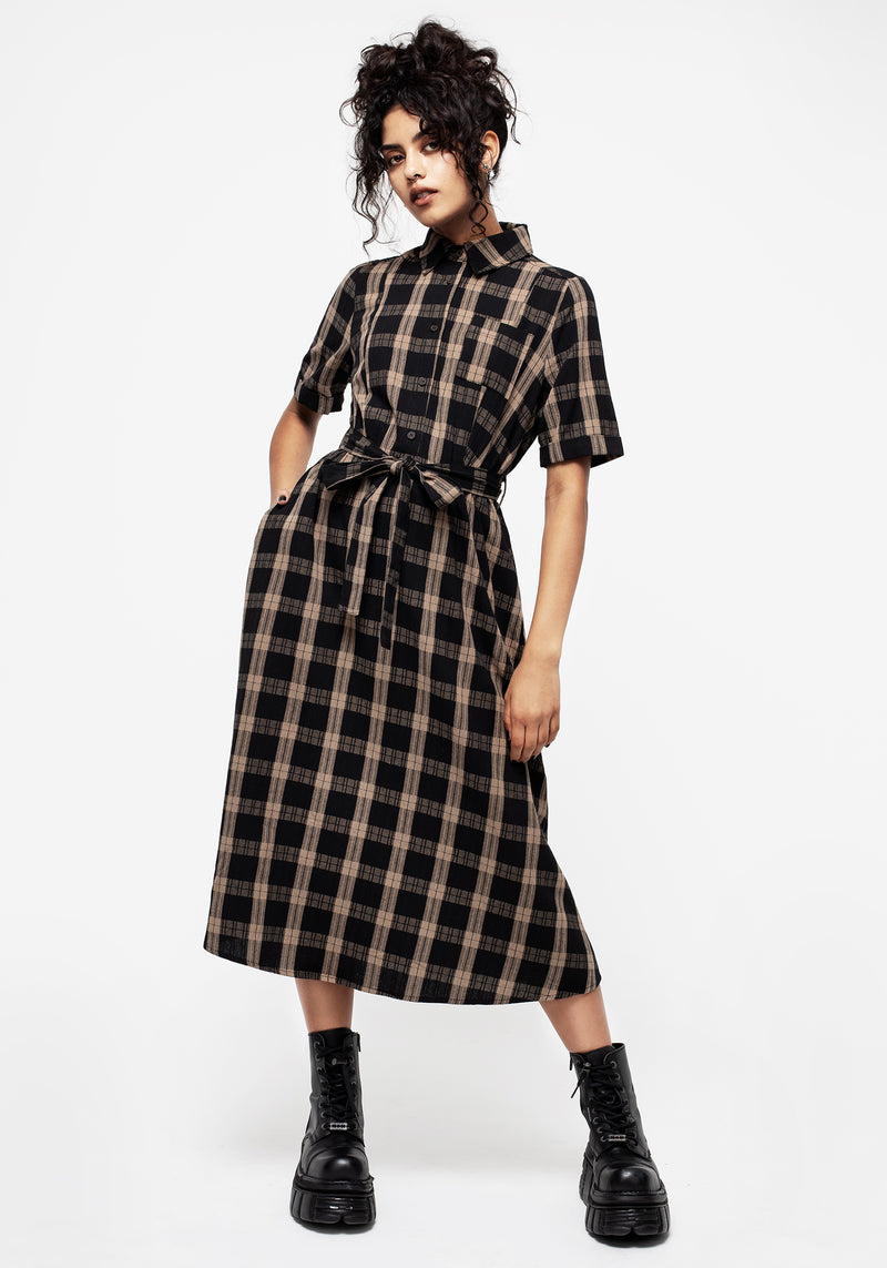 Rogue Check Cotton Midi Shirt Dress