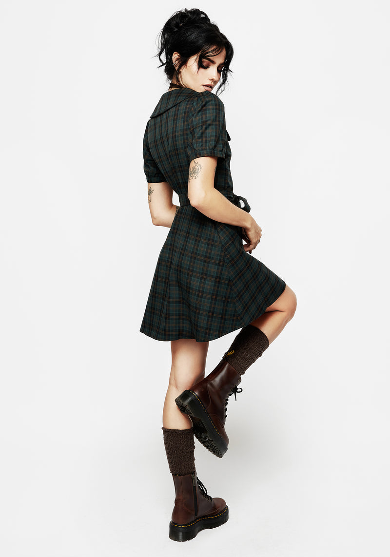 Nightingale Check Collar Mini Shirt Dress