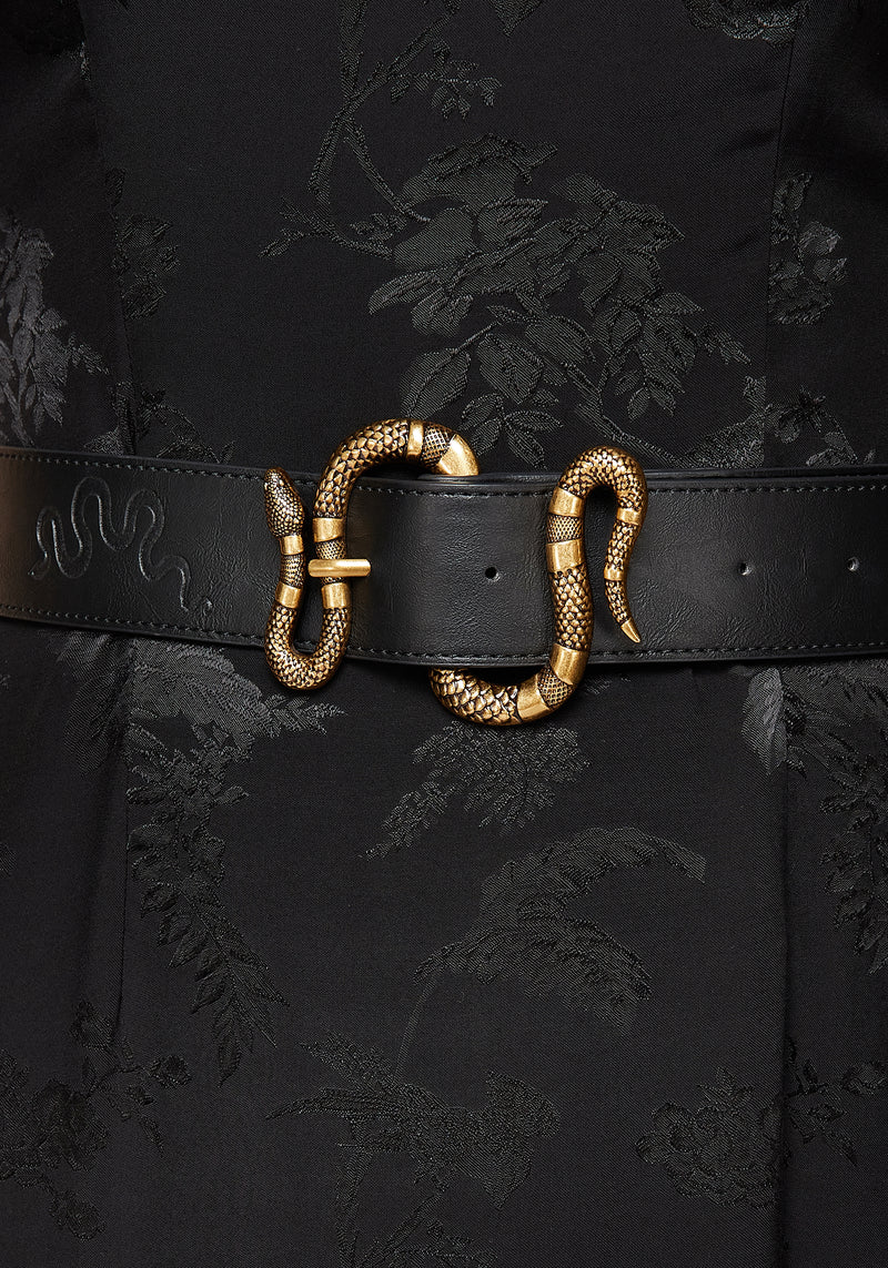 Mamba Debossed Belt With Snake Buckle - Brass