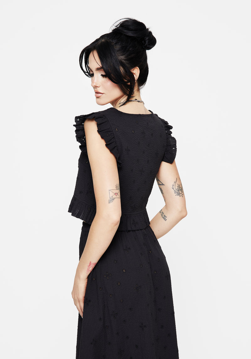 Crux Broderie Button Up Sleeveless Blouse Top