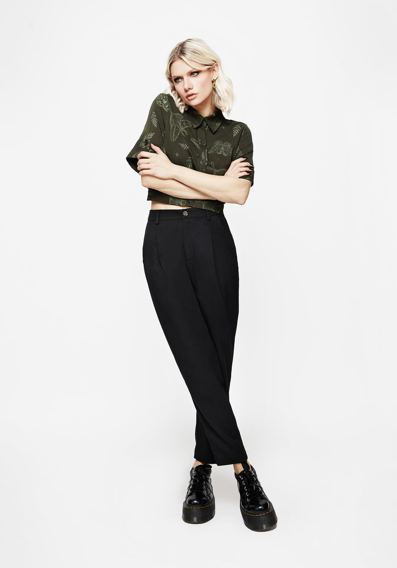 Marsilea Fern Embroidered Tapered Tailored Trousers