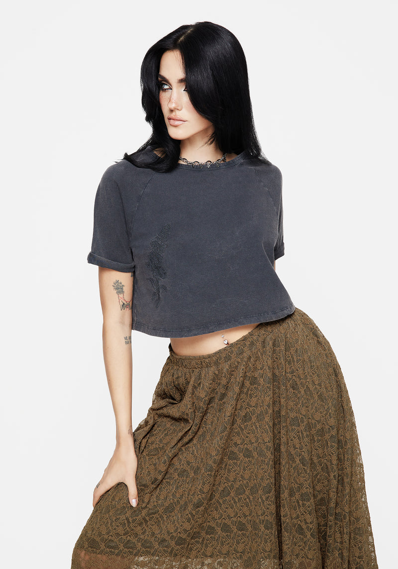 Foxglove Cotton Embroidered Boxy Crop Tee