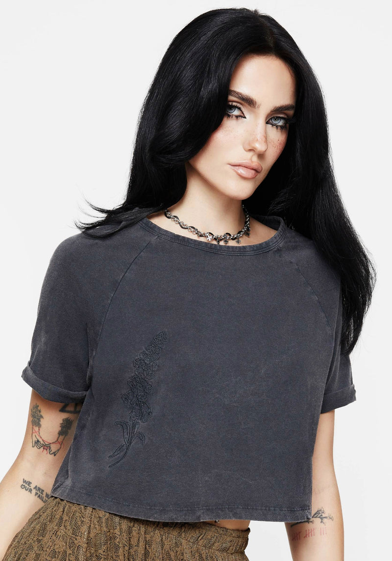 Foxglove Cotton Embroidered Boxy Crop Tee