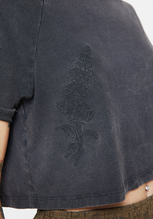 Foxglove Cotton Embroidered Boxy Crop Tee