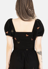 Copia Moth Embroidered Cotton Puff Sleeve Top