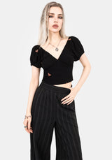 Copia Moth Embroidered Cotton Puff Sleeve Top