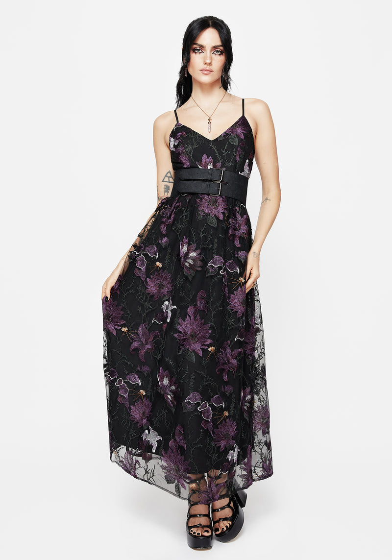 Estrid Embroidered Mesh Midaxi Cami Dress