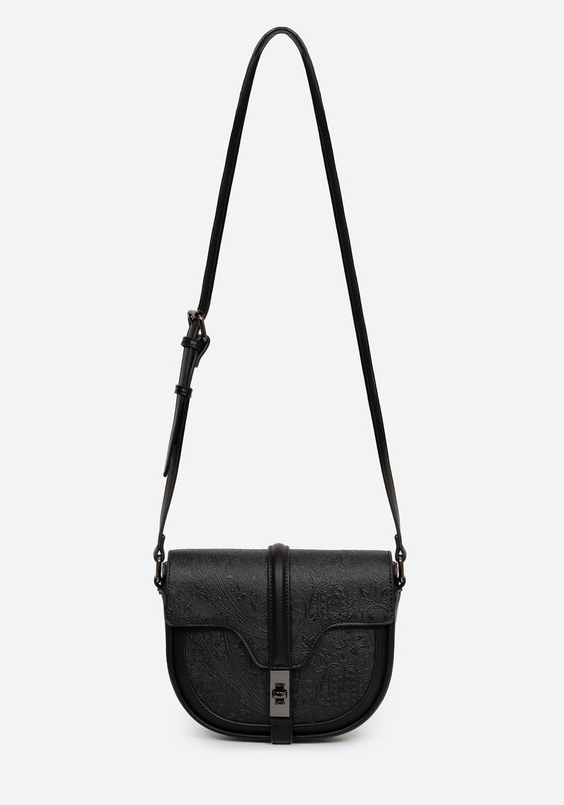 Cypress Paisley Debossed Crossbody Satchel Bag - Black