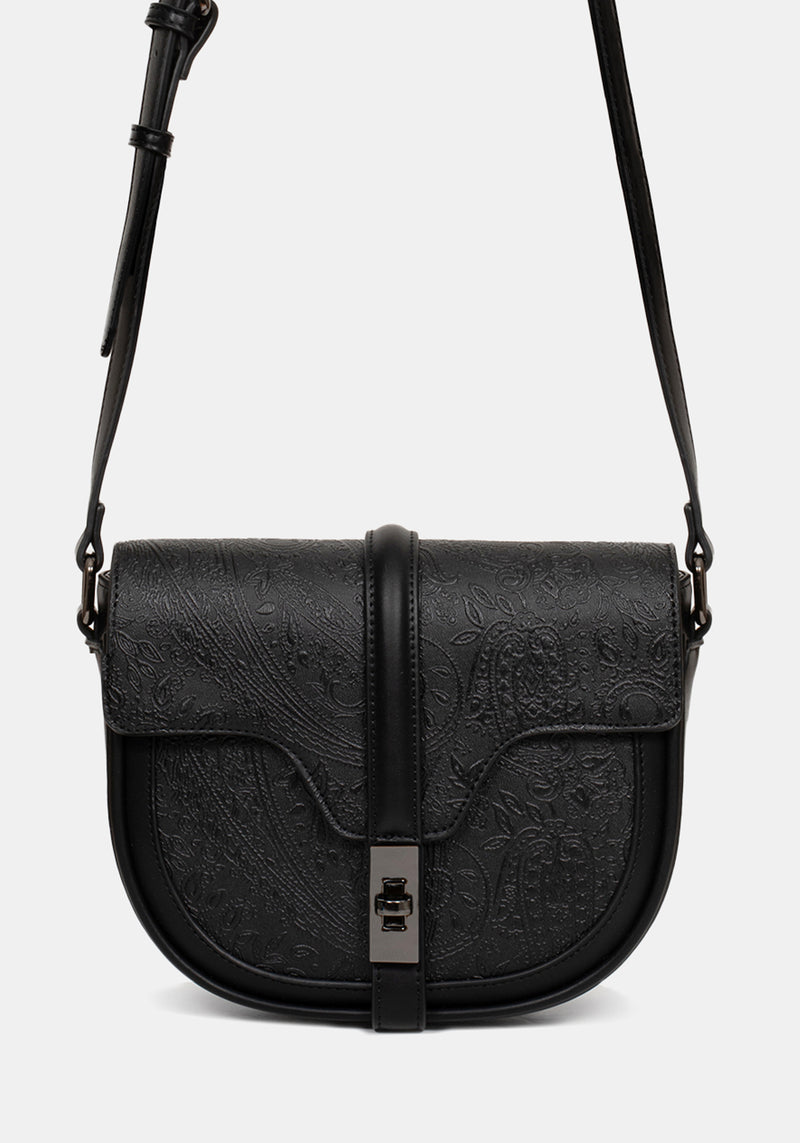 Cypress Paisley Debossed Crossbody Satchel Bag - Black
