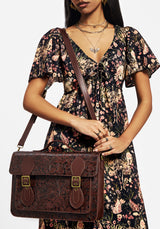 Sunder Floral Debossed Crossbody Satchel Bag