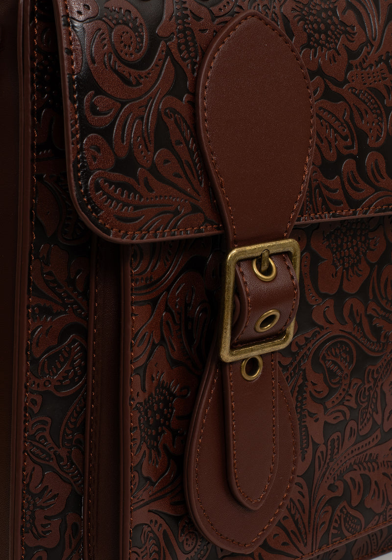 Sunder Floral Debossed Crossbody Satchel Bag