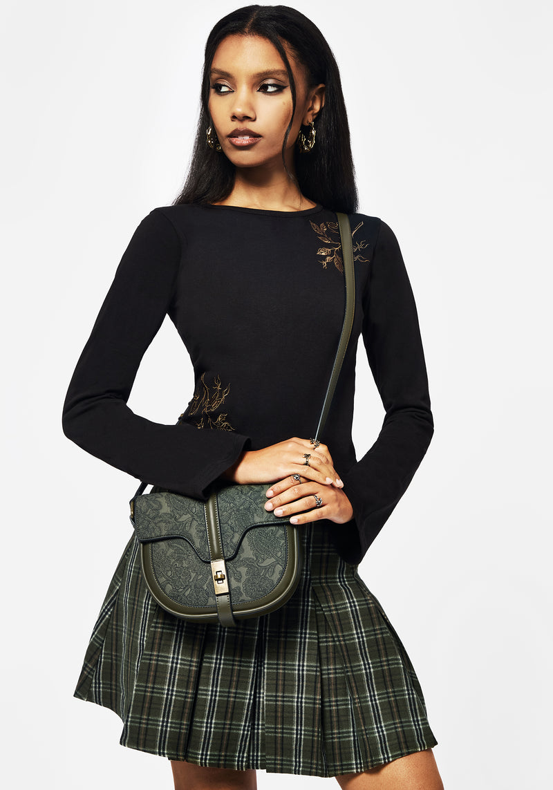 Cypress Paisley Debossed Crossbody Satchel Bag - Green