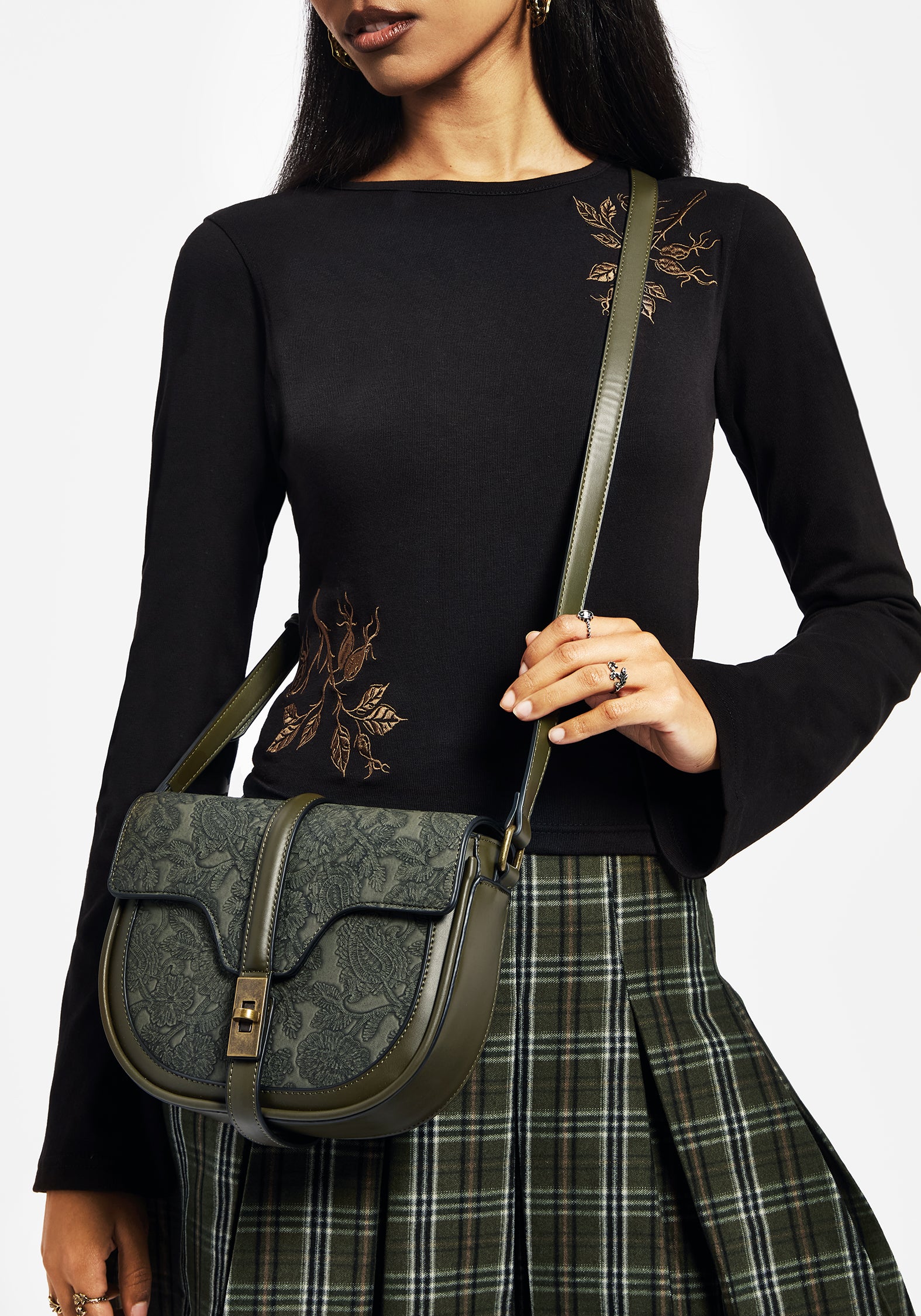 Cypress Paisley Debossed Crossbody Satchel Bag - Green
