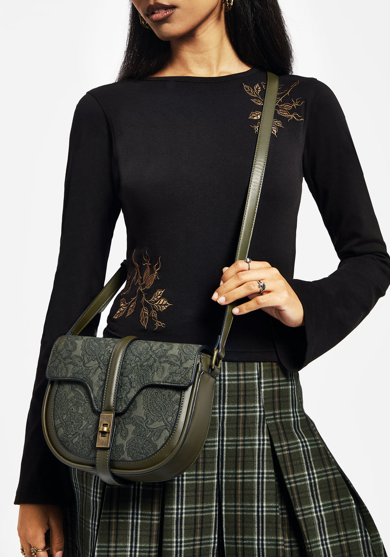 Cypress Paisley Debossed Crossbody Satchel Bag - Green