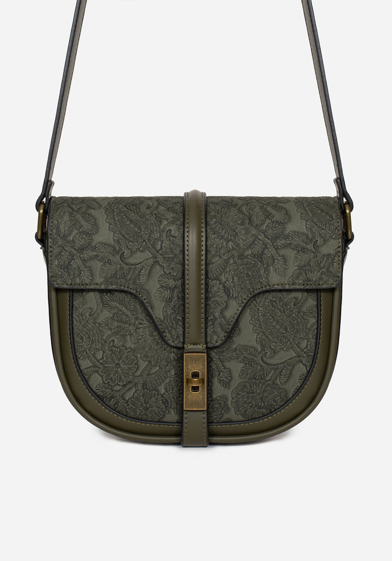 Cypress Paisley Debossed Crossbody Satchel Bag - Green