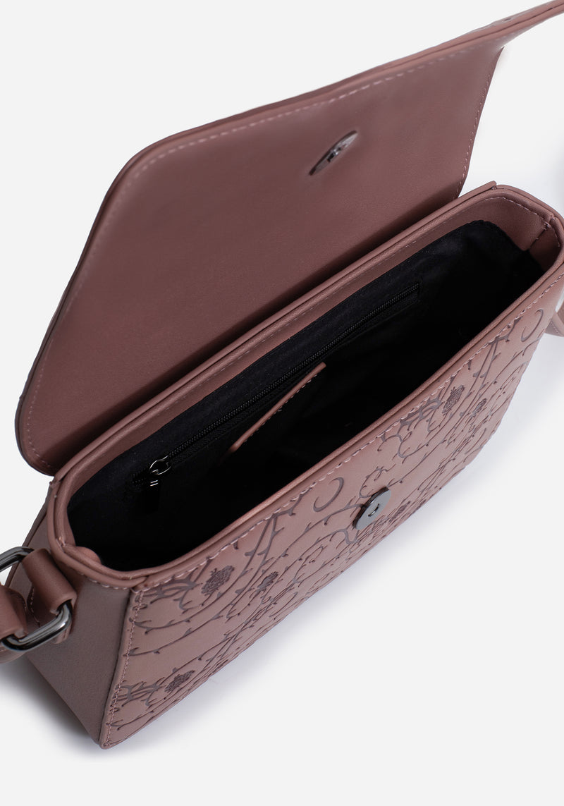 Rosethorn Floral Debossed Crossbody Bag