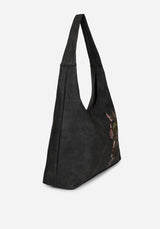 Gorgon Snake Embroidered Faux Suede Tote Bag