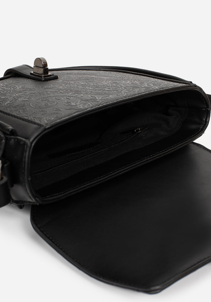 Cypress Paisley Debossed Crossbody Satchel Bag - Black