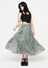 Sapphira Dragon Print Chiffon Tiered Maxi Skirt