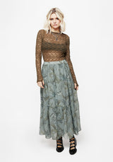 Sapphira Dragon Print Chiffon Tiered Maxi Skirt