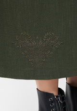 Foliate Linen-Blend Embroidered Button Up Midaxi Skirt - Green