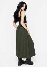 Foliate Linen-Blend Embroidered Button Up Midaxi Skirt - Green