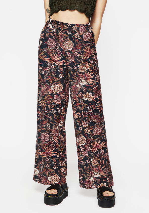 Bashe Cotton Floral Snake Print Wide Leg Trousers