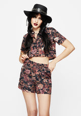 Bashe Cotton Floral Snake Print Short Sleeve Shirt