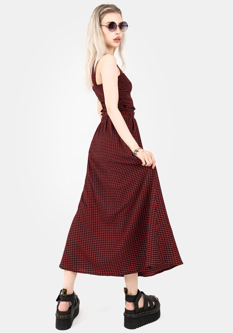 Carmine Textured Check Button Up Midaxi Skirt
